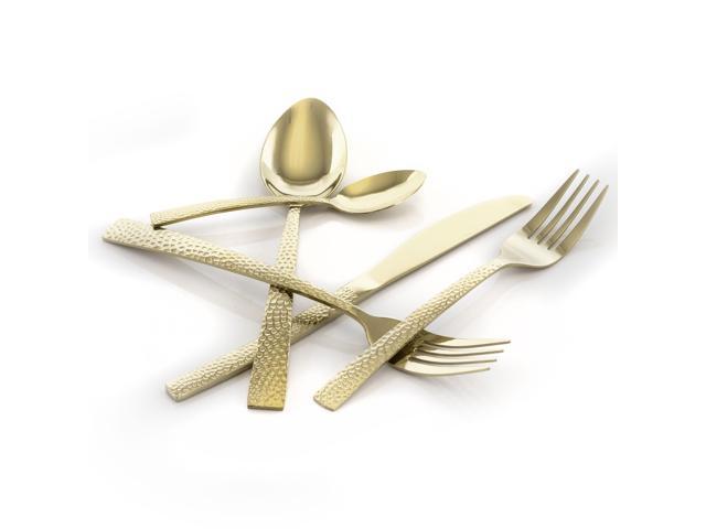 MegaChef Baily 20 Piece Flatware Utensil Set, Stainless Steel Silverware Metal Service for 4 in Light Gold