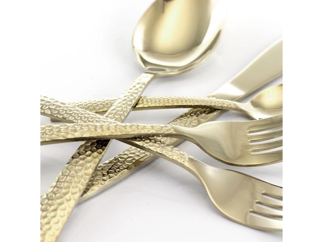 MegaChef Baily 20 Piece Flatware Utensil Set, Stainless Steel Silverware Metal Service for 4 in Light Gold