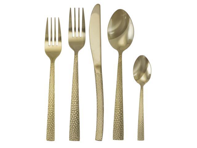 MegaChef Baily 20 Piece Flatware Utensil Set, Stainless Steel Silverware Metal Service for 4 in Light Gold