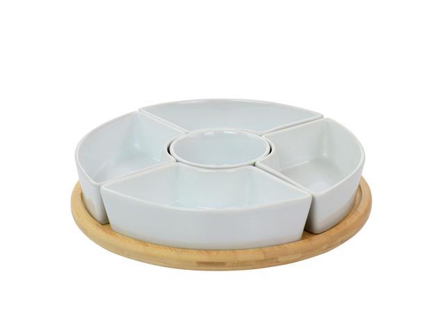 Photos - Tray Gibson Elite Gracious Dining 6 Piece Tidbit Dish Set with Rotating Wood Base 510116298M 