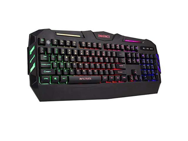 enhance infiltrate kl1 led gaming keyboard - multi color backlit keyboard with 2 lighting modes, spill resistant design, usb braided cable - 19 key.