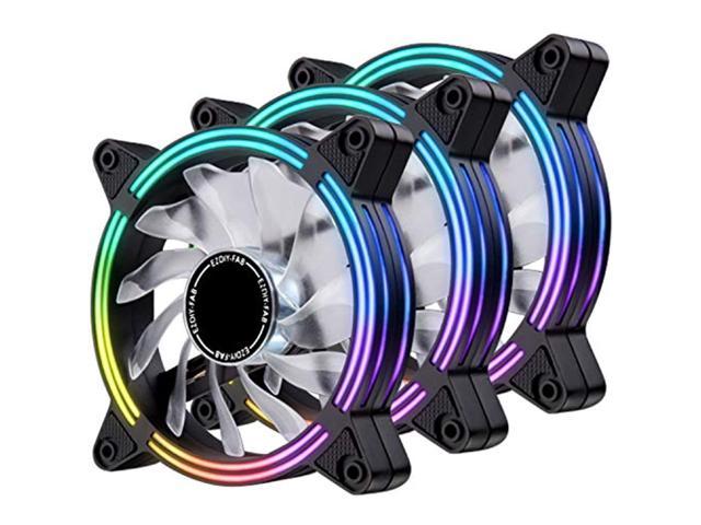 ezdiy-fab 120mm case fan with auto rainbow led streamer effect for computer cooling, cpu cooler-3 pack