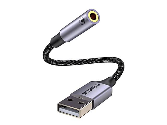 moswag usb to audio jack adapter 0.65feet/20cm,external sound card jack audio adapter with 3.5mm aux stereo converter compatible with...