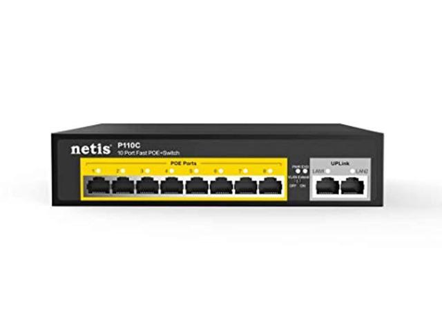 Netis P110C 8 POE+2 Uplink 100M Standard Fast Ethernet POE/ POE+ Switch with Plug and Play IEEE 802.3at/af Compliant Powered Devices (PDs) with...