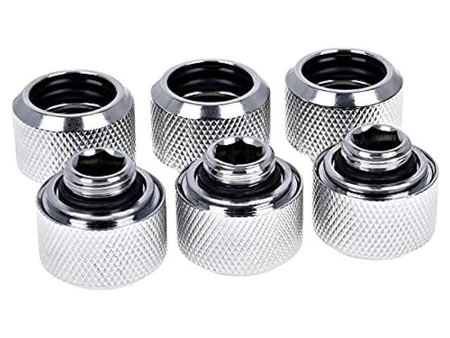 Alphacool Eiszapfen G1/4' HardTube Compression Fitting for Plexi (Acrylic) / Brass Hard Tubes, 16mm OD, Chrome, 6-pack