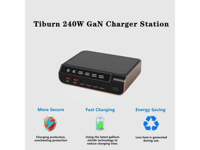 TIBURN 240W GaN Charger Station Desktop with Digital Display Screen USB C Fast Charging Wireless Charger USB A Charger Power Adapter for iPad Phone...