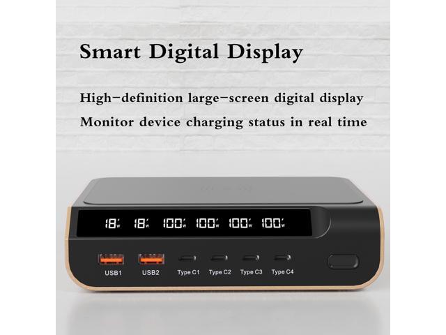 TIBURN 240W GaN Charger Station Desktop with Digital Display Screen USB C Fast Charging Wireless Charger USB A Charger Power Adapter for iPad Phone...