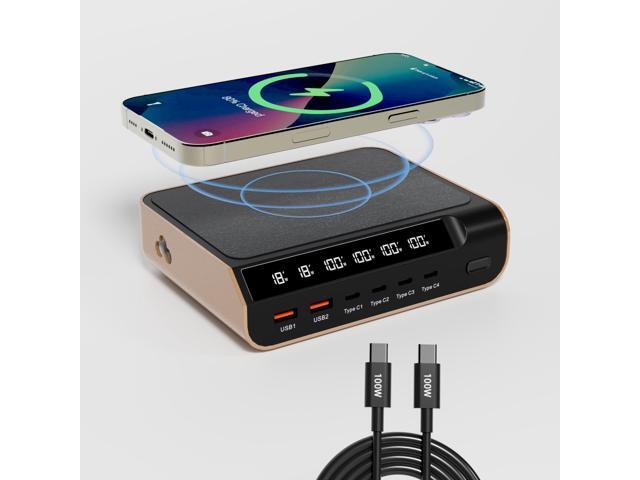 TIBURN 240W GaN Charger Station Desktop with Digital Display Screen USB C Fast Charging Wireless Charger USB A Charger Power Adapter for iPad Phone...