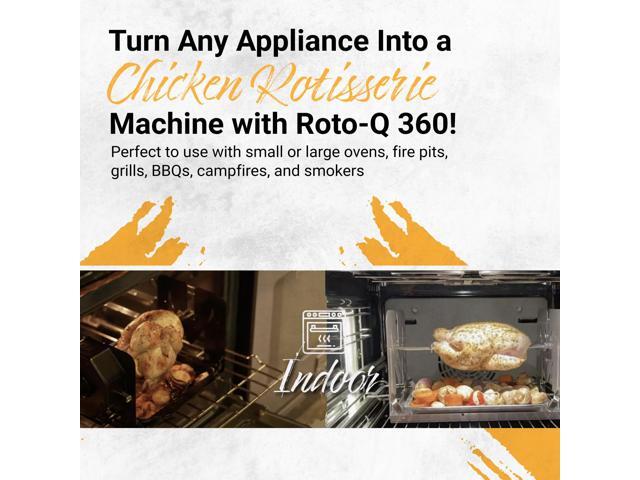 ROTO-Q 360 Family Bundle Universal BLACK Non-Electric, Cordless Rotisserie with Basket, Flat Cage, Skewers & Mat For Grills, Ovens, Smokers & BBQ