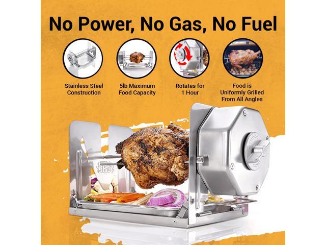 ROTO-Q 360 Basic Set Universal Stainless Steel Non-Electric, Cordless Rotisserie for Grills, Ovens & Smokers Portable Mechanical BBQ Rotisserie...