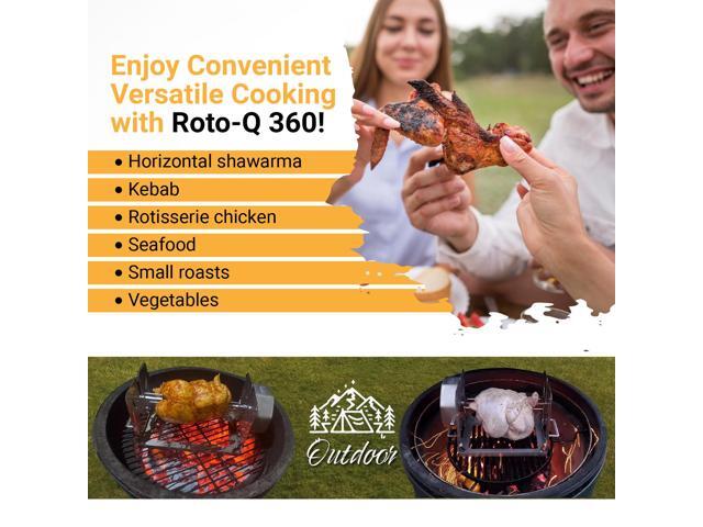 ROTO-Q 360 Basic Set Universal BLACK Non-Electric, Cordless Rotisserie for Grills, Ovens & Smokers Portable Mechanical BBQ Rotisserie Kit