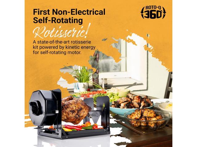 ROTO-Q 360 Basic Set Universal BLACK Non-Electric, Cordless Rotisserie for Grills, Ovens & Smokers Portable Mechanical BBQ Rotisserie Kit