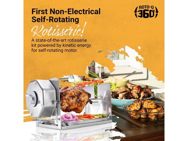 ROTO-Q 360 Basic Set Universal Stainless Steel Non-Electric, Cordless Rotisserie for Grills, Ovens & Smokers Portable Mechanical BBQ Rotisserie...