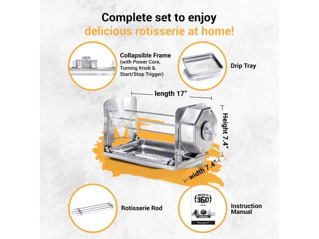ROTO-Q 360 Basic Set Universal Stainless Steel Non-Electric, Cordless Rotisserie for Grills, Ovens & Smokers Portable Mechanical BBQ Rotisserie...