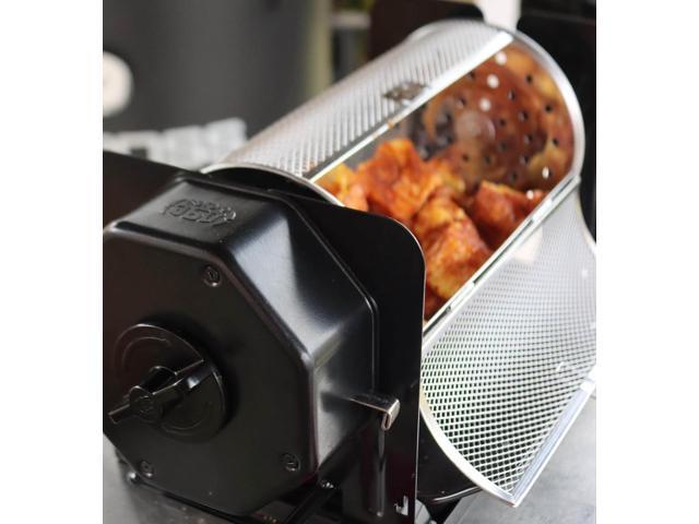 ROTO-Q 360 Basic Set + Basket Bundle (Black) Universal Non-Electric, Cordless Rotisserie with Round Basket Portable BBQ Rotisserie Kit for...