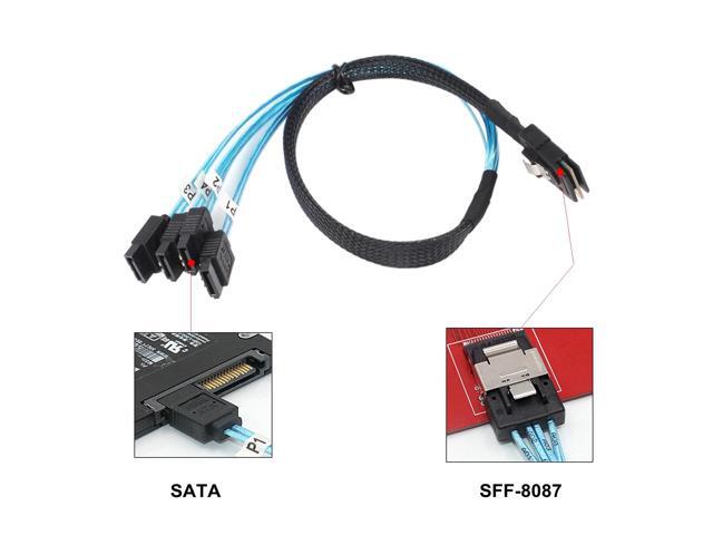 Mini SAS to SATA Cable 36 Pin SFF-8087 Host/Controller to 4 SATA 7 Pin Target/Backplane, 0.5M /1.6 FT, 2 PACK