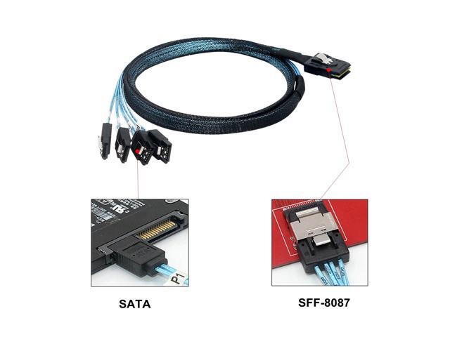 Mini SAS to SATA Cable 36pin (SFF-8087) Male to 4X SATA 7pin Female Fan-Out Cable, 1Meter/ 3.3feet