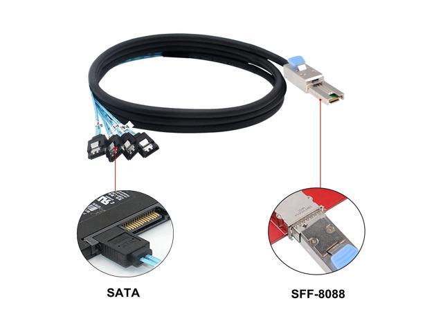 2PCS Mini SAS 26P SFF 8088 Male to 4 SATA 7Pin Female 1M 3.3FTCable with Latch,Mini SAS Host/Controller to 4 SATA Target/Backplane