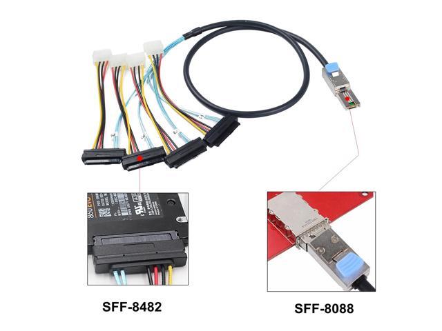 Mini-SAS SFF-8088 26P to 4 X SAS SFF-8482 29 Pin with Power Cable 2 Meter 6.6FT
