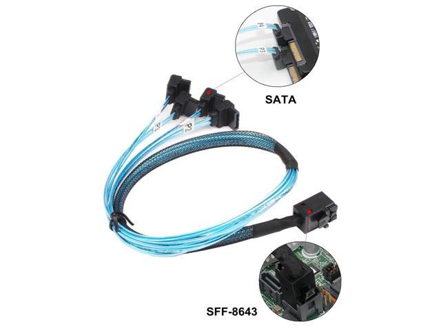 Mini SAS to SATA Cable, SFF-8643 to SATA Target Angle Cable, SFF-8643 for Controller 4 Sata Connect to Hard Drive, 0.5Meter/1.6FT