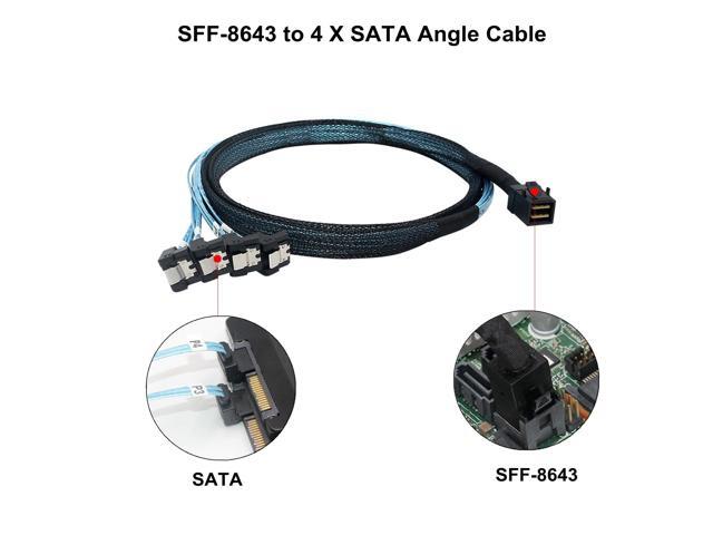 HD Mini SAS (SFF-8643 Host) - 4X SATA 90 Degree (Target) Cable, SFF-8643 to 4X SATA Cable, SFF-8643 for Controller, 4 Sata Connect to Hard Drive ...
