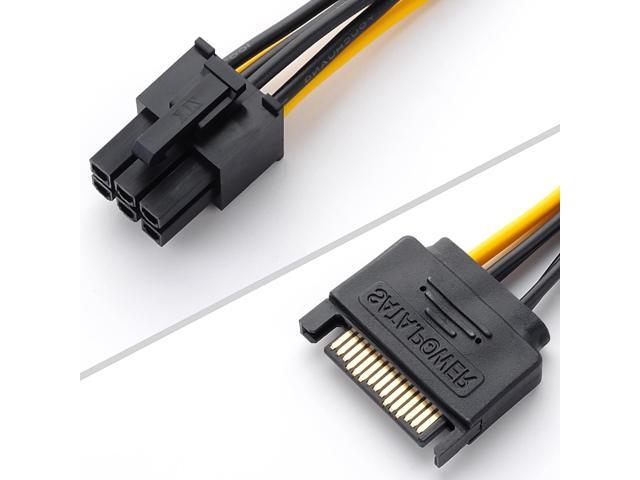 15Pin SATA to 6 Pin PCI-Express Video Card Power Adapter Cable, Cable Length 20cm/8inch, 2 Pack
