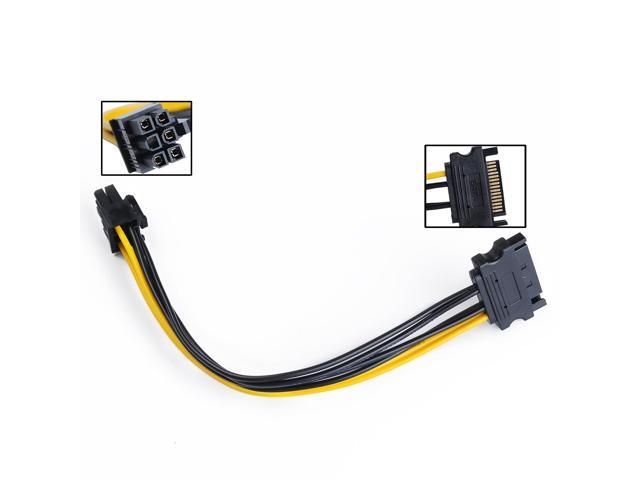 15Pin SATA to 6 Pin PCI-Express Video Card Power Adapter Cable, Cable Length 20cm/8inch, 2 Pack