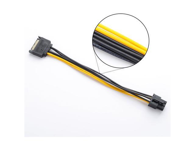 15Pin SATA to 6 Pin PCI-Express Video Card Power Adapter Cable, Cable Length 20cm/8inch, 2 Pack