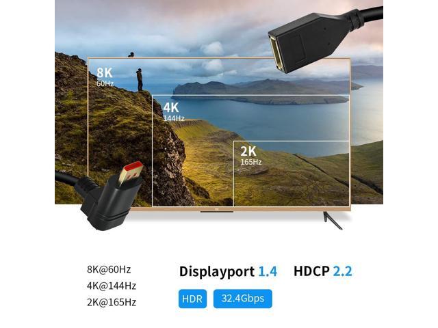Vszerda 8K@60Hz 90 Degree Displayport 1.4 Extension Cable, Male to Female Right Angle DP 1.4 Cord Support 8k@60Hz, 4K@144hz 0.3M/1FT