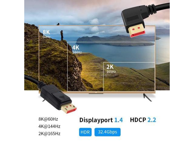 Vszerda 8K@60Hz 90 Degree Angled DP 1.4 Cable Male to Male Right Angle Displayport 1.4 Cable Support 8K@60Hz, 4K@144Hz, 1080P@240Hz 6FT/1.8M