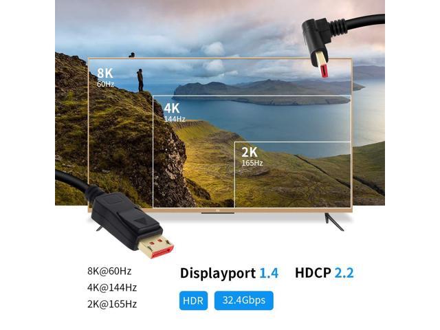 Vszerda Right Angle Displayport 1.4 Cable, Male to Male Corner DP 1.4 Cable Support 8K/60Hz, 4K@144Hz for DP Interface. 6FT/1.8M