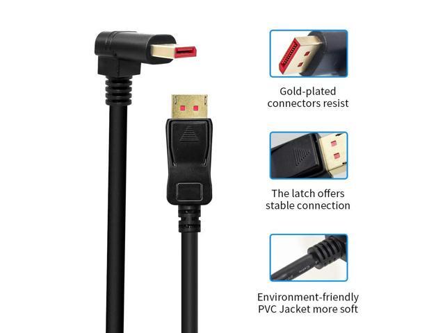 Vszerda Right Angle Displayport 1.4 Cable, Male to Male Corner DP 1.4 Cable Support 8K/60Hz, 4K@144Hz for DP Interface. 6FT/1.8M