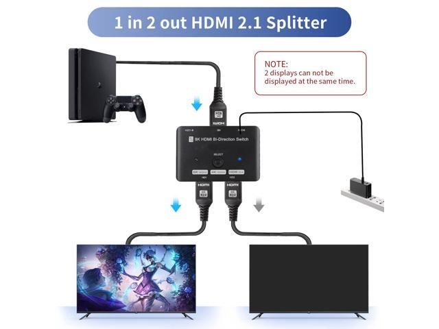 Upgraded HDMI 2.1 Switch 4K@120Hz, Vszerda Bidirectional 48Gbps HDMI Switcher with 2in 1out or 1in 2out Supports 8K@60Hz 4K@120Hz 2K@144Hz & Fits...