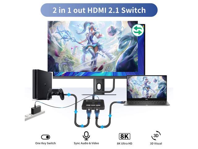 Upgraded HDMI 2.1 Switch 4K@120Hz, Vszerda Bidirectional 48Gbps HDMI Switcher with 2in 1out or 1in 2out Supports 8K@60Hz 4K@120Hz 2K@144Hz & Fits...