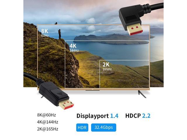 Vszerda 8K@60Hz 90 Degree Displayport 1.4 Cable, Male to Male Right Angle DP 1.4 Cable Support 8K/60Hz, 4K/144Hz 6FT/1.8M