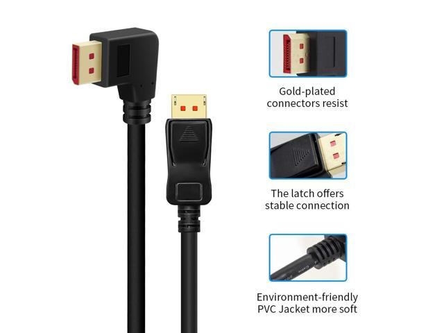 Vszerda 8K@60Hz 90 Degree Displayport 1.4 Cable, Male to Male Right Angle DP 1.4 Cable Support 8K/60Hz, 4K/144Hz 6FT/1.8M