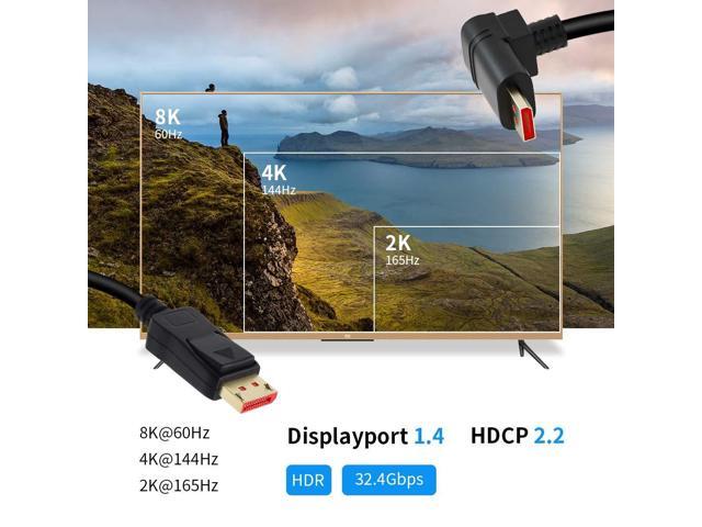 Vszerda 8K@60Hz 90 Degree Right Angle DP 1.4 Cable, Male to Male Right Angled Displayport 1.4 Cable Cord 8K@60Hz, 4K@144Hz, 2K@165Hz, 1.8M/6FT