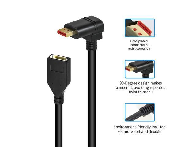 Vszerda 8K/60Hz 90 Degree Angle Displayport 1.4 Extension Cable Displayport Male to Female Displayport 1.4 Cord Support 8K@60Hz,4K@144hz 0.3M/1FT