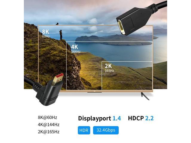 Vszerda 8K/60Hz 90 Degree Angle Displayport 1.4 Extension Cable Displayport Male to Female Displayport 1.4 Cord Support 8K@60Hz,4K@144hz 0.3M/1FT