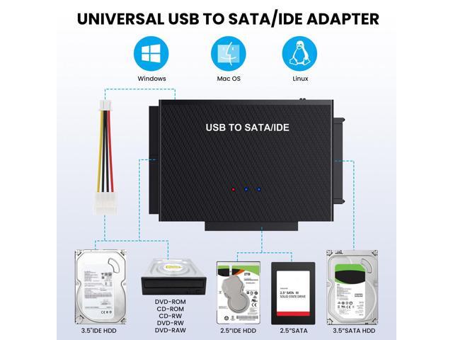 USB 3.0 to SATA IDE Adapter Hard Drive Reader, USB + Type C to External Hard Drive Disk HDD Converter Kit for Universal 2.5' 3.5' IDE HDD, 2.5'...