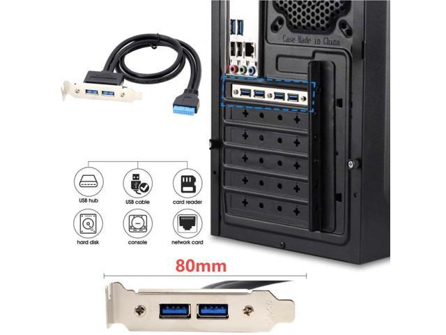 Vszerda USB 3.0 Front Panel Header 19/20Pin 1 Male to 2 USB 3.0 Female Chassis Back Panel Port Extension Cable 50cm with 80mm PCI-E Slot Bracket