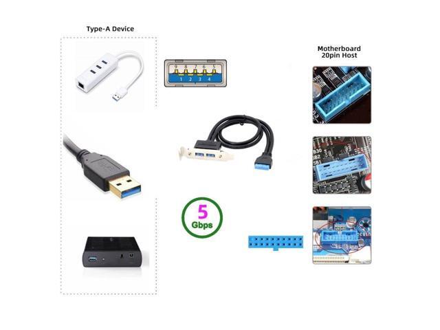 Vszerda USB 3.0 Front Panel Header 19/20Pin 1 Male to 2 USB 3.0 Female Chassis Back Panel Port Extension Cable 50cm with 80mm PCI-E Slot Bracket