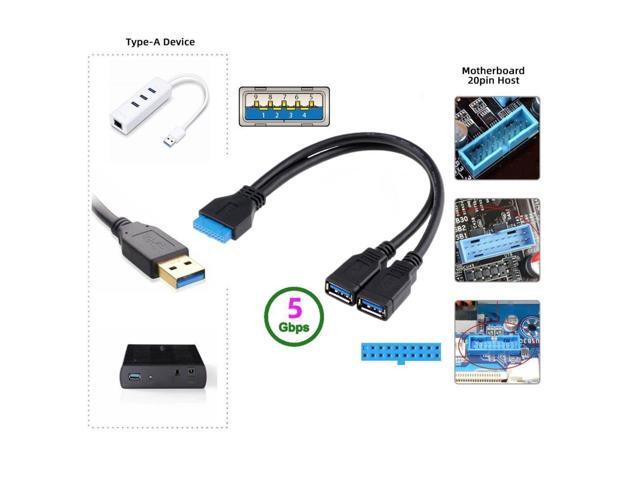 Vszerda USB 3.0 Front Panel Header 19/20Pin 1 Male to 2 USB 3.0 Female Y Splitter Mainboard Header Port Extension Cable Adapter 20CM