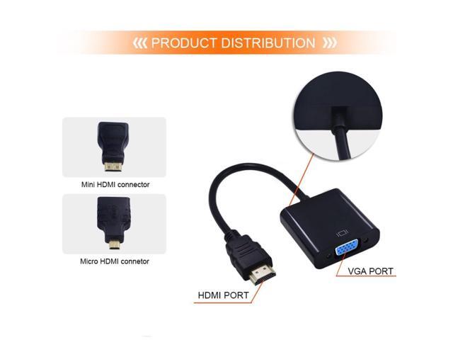 Vszerda HDMI to VGA Adapter, Gold-Plated HDMI Male to VGA Female Cable Adapter with Micro/Mini HDMI Converter for Computer, Desktop, Laptop,...