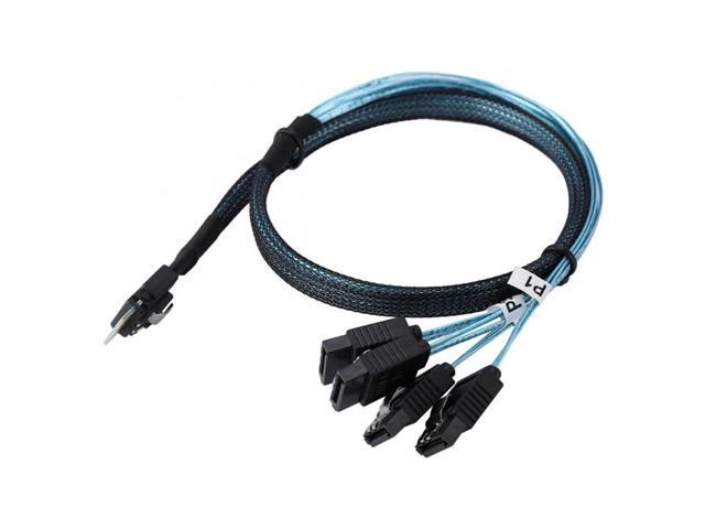 Vszerda Slim Line SAS 4.0 SFF-8654 4i 38 Pin Host to 4 SATA 7 Pin Target Hard Disk Fanout Raid Cable 50cm