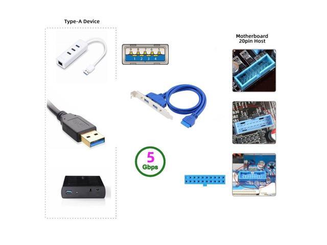 Vszerda Internal 2Pin USB 3.0 Female Mount Panel to Motherboard 20pin Cable with PCI Bracket