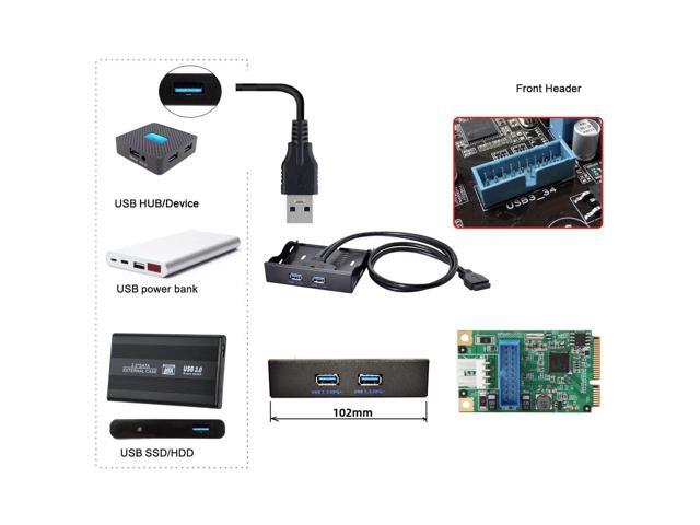 Vszerda USB 3.0 HUB Front Panel Header 19/20Pin Male 1 to 2 USB 3.0 Female Mainboard Header Port Extension Cable Adapter for PC 3.5' Floppy Bay