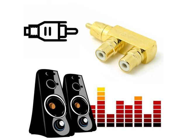 Vszerda AV Audio Splitter Plug RCA Adapter 1 Male to 2 Female F Connector Gold Plated 90 Degree Angled Type
