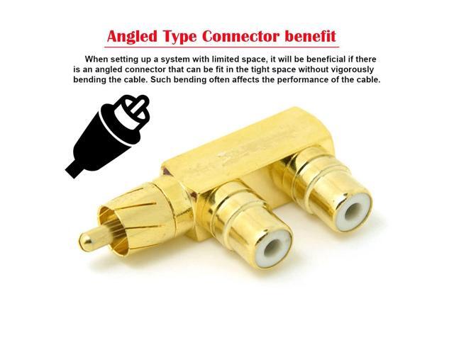 Vszerda AV Audio Splitter Plug RCA Adapter 1 Male to 2 Female F Connector Gold Plated 90 Degree Angled Type