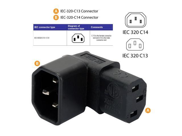 Vszerda IEC 320 C14 Male to C13 Female 90 Degree Down Angled Power Extension Connector Adapter 10A 250V for Monitor/Computer/PDU Chassis/Printer